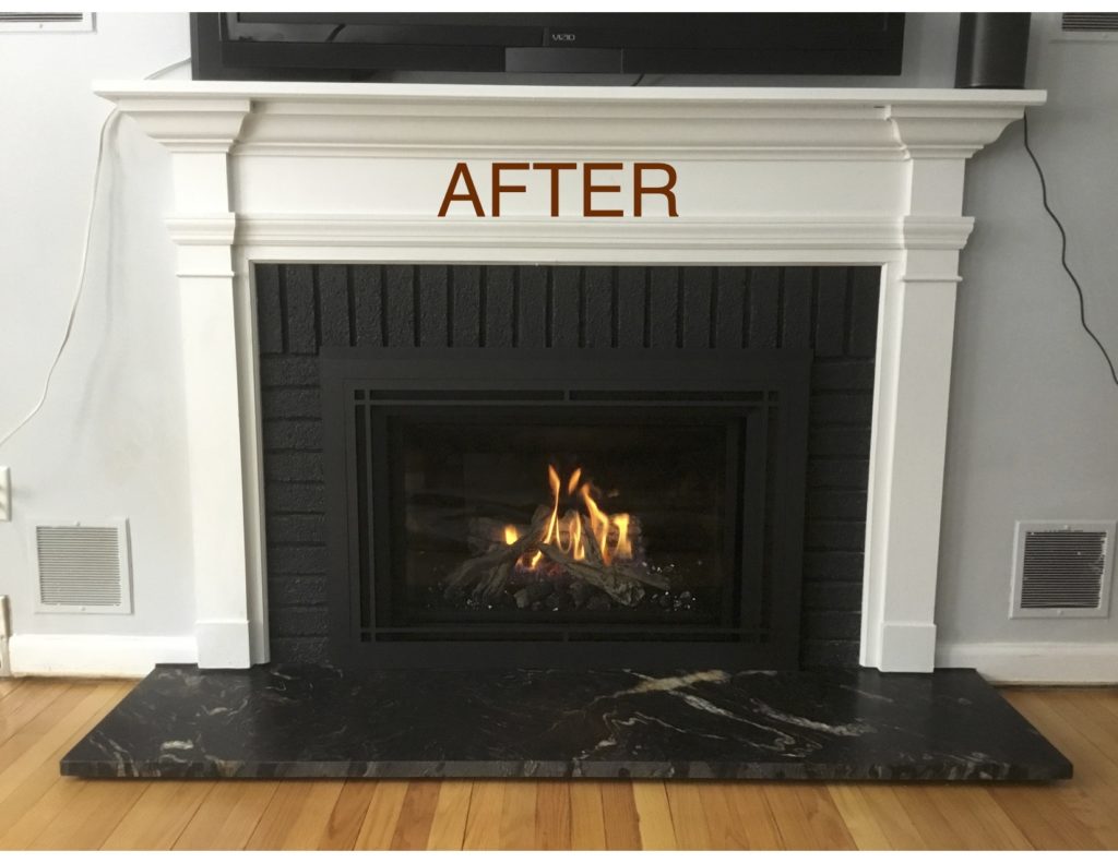 A new fireplace after installation.